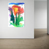 Blume IX (in situ) – großformatige expressive Blumenmalerei in Rot, Orange und Grün aus der Serie Schmiertafel von Mark Hellbusch