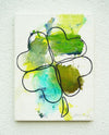 Glücksklee I (in situ) – grünes Kleeblatt in expressiver Ölmalerei aus der Serie Schmiertafel von Mark Hellbusch