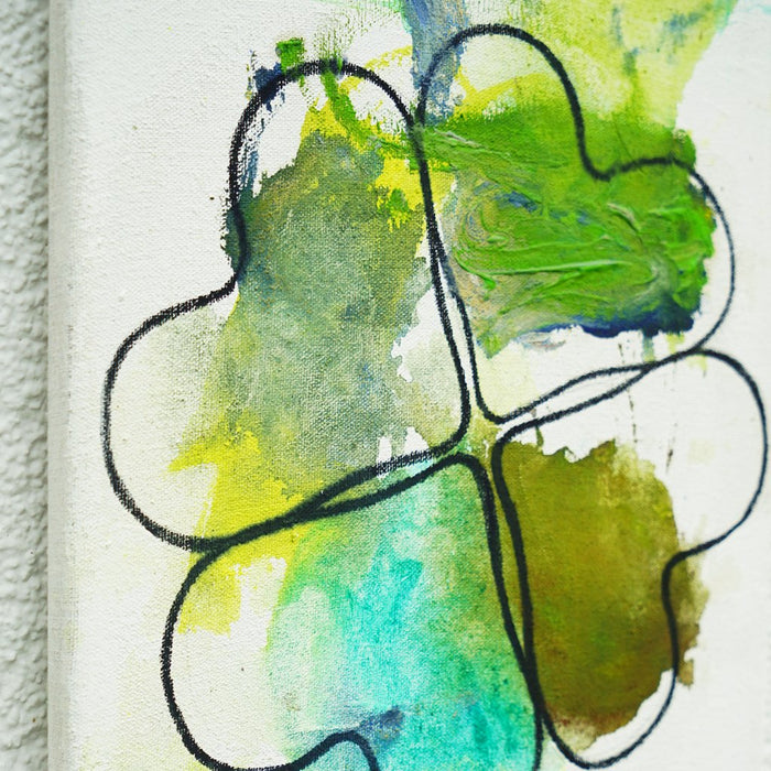 Glücksklee I (Seite) – grünes Kleeblatt in expressiver Ölmalerei aus der Serie Schmiertafel von Mark Hellbusch