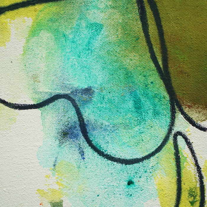 Glücksklee I (Ausschnitt) – grünes Kleeblatt in expressiver Ölmalerei aus der Serie Schmiertafel von Mark Hellbusch