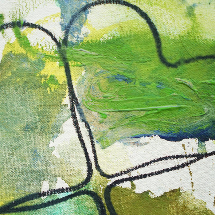 Glücksklee I (Ausschnitt) – grünes Kleeblatt in expressiver Ölmalerei aus der Serie Schmiertafel von Mark Hellbusch