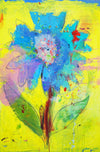 Blume VI – großformatiges blaues Blumenbild in moderner Kunst aus der Serie Schmiertafel von Mark Hellbusch
