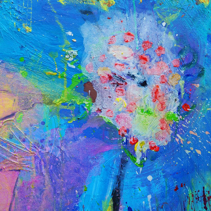 Blume VI (Ausschnitt) – großformatiges blaues Blumenbild in moderner Kunst aus der Serie Schmiertafel von Mark Hellbusch