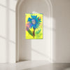 Blume VI (in situ) – großformatiges blaues Blumenbild in moderner Kunst aus der Serie Schmiertafel von Mark Hellbusch
