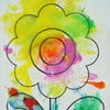 Blume I (Ausschnitt) – kleines modernes Blumenbild aus der Serie Schmiertafel, Öl auf Leinwand von Mark Hellbusch