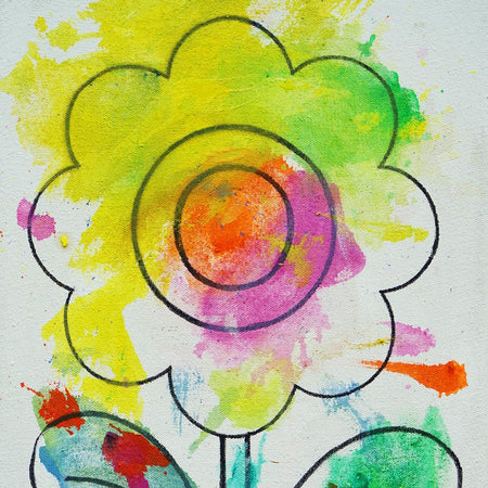 Blume I (Ausschnitt) – kleines modernes Blumenbild aus der Serie Schmiertafel, Öl auf Leinwand von Mark Hellbusch