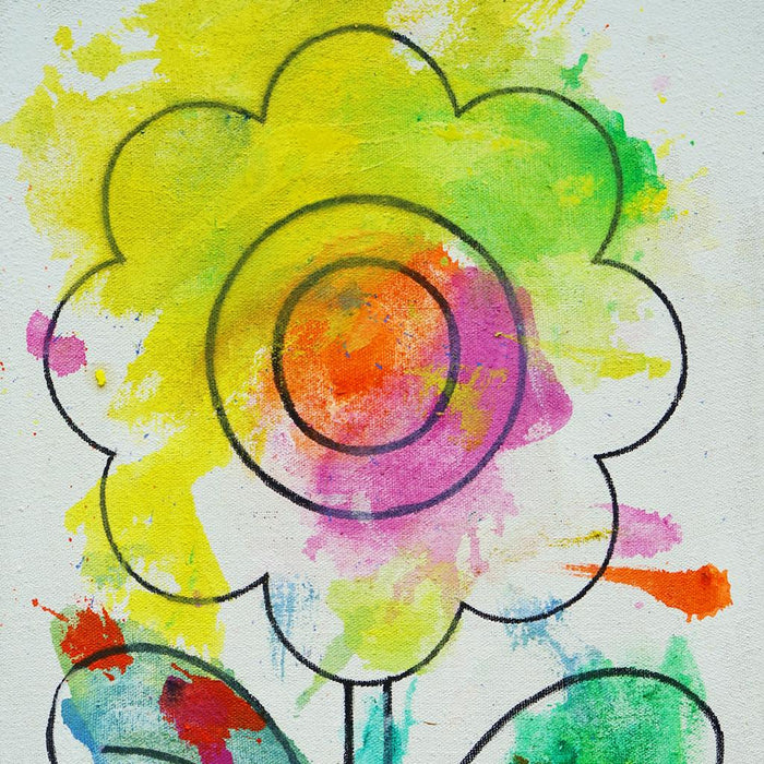 Blume I (Ausschnitt) – kleines modernes Blumenbild aus der Serie Schmiertafel, Öl auf Leinwand von Mark Hellbusch