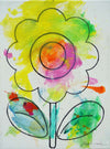 Blume I – kleines modernes Blumenbild aus der Serie Schmiertafel, Öl auf Leinwand von Mark Hellbusch