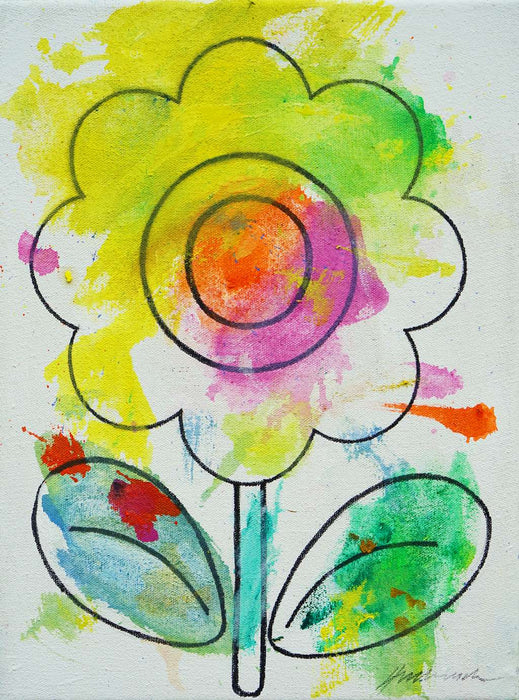 Blume I – kleines modernes Blumenbild aus der Serie Schmiertafel, Öl auf Leinwand von Mark Hellbusch