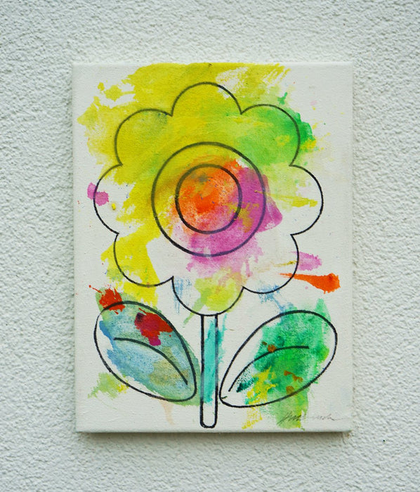 Blume I – kleines modernes Blumenbild aus der Serie Schmiertafel, Öl auf Leinwand von Mark Hellbusch