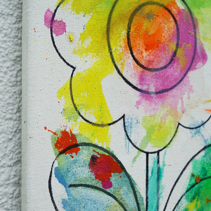 Blume I (Seite, Ausschnitt) – kleines modernes Blumenbild aus der Serie Schmiertafel, Öl auf Leinwand von Mark Hellbusch