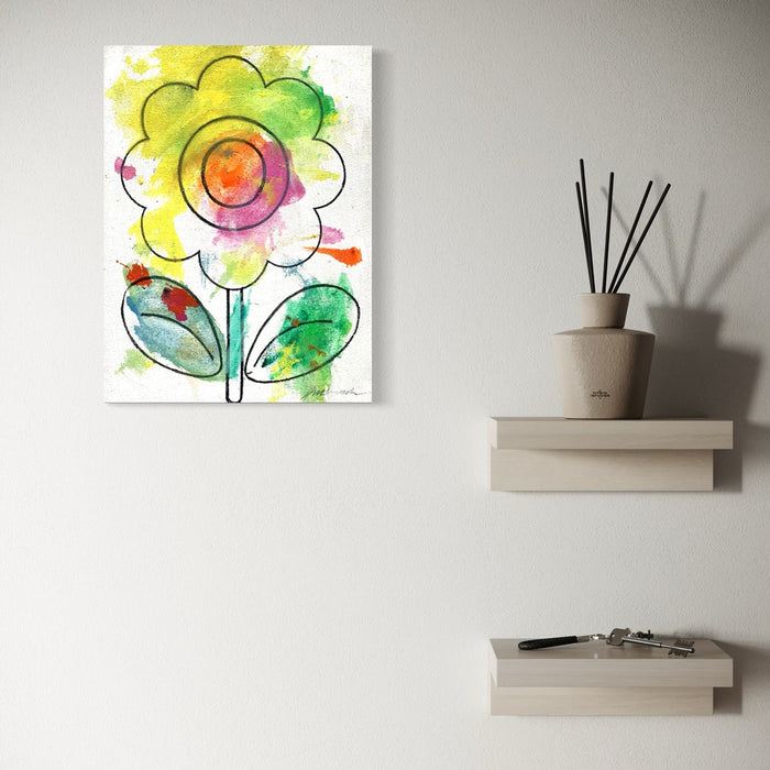 Blume I (in situ) – kleines modernes Blumenbild aus der Serie Schmiertafel, Öl auf Leinwand von Mark Hellbusch