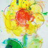 Blume II (Ausschnitt) – kleine moderne Blumenmalerei in Gelb, Orange und Grün aus der Serie Schmiertafel von Mark Hellbusch