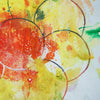 Blume II (Ausschnitt) – kleine moderne Blumenmalerei in Gelb, Orange und Grün aus der Serie Schmiertafel von Mark Hellbusch