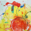 Blume II (Ausschnitt) – kleine moderne Blumenmalerei in Gelb, Orange und Grün aus der Serie Schmiertafel von Mark Hellbusch
