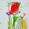 Blume III (Ausschnitt) – kleine rote Tulpe in moderner Ölmalerei aus der Serie Schmiertafel von Mark Hellbusch