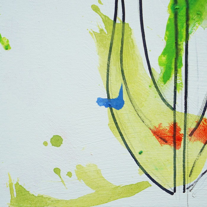 Blume III (Ausschnitt) – kleine rote Tulpe in moderner Ölmalerei aus der Serie Schmiertafel von Mark Hellbusch