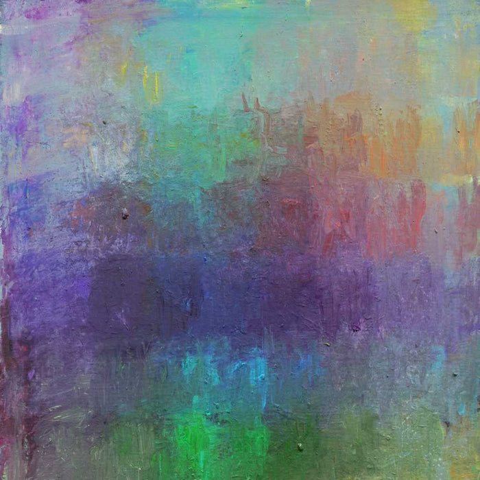 Output 12 von Mark Hellbusch – abstraktes Gemälde in Violett, Grün, Türkis und Blau, Öl auf Leinwand, 70 × 50 cm, 2026