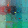 Output 4 (Ausschnitt) von Mark Hellbusch – abstraktes Ölgemälde in Blau, Türkis, Grün und Rot mit offenen Farbfeldern, 40 × 30 cm