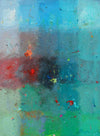 Output 4 von Mark Hellbusch – abstraktes Ölgemälde in Blau, Türkis, Grün und Rot mit offenen Farbfeldern, 40 × 30 cm