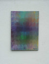 Output 12 (in situ) von Mark Hellbusch – abstraktes Gemälde in Violett, Grün, Türkis und Blau, Öl auf Leinwand, 70 × 50 cm, 2026