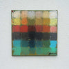 Output 5 von Mark Hellbusch, quadratisches abstraktes Ölgemälde mit Farbfeldern in Grün, Türkis, Rot, Schwarz und Ocker, 50 × 50 cm