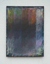 Output 6 von Mark Hellbusch, abstraktes Ölgemälde in Schwarz, Anthrazit und Violett mit grünen und orangefarbenen Farbspuren, 80 × 60 cm