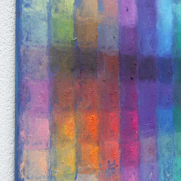 Output 8 (Seite) von Mark Hellbusch – buntes abstraktes Ölgemälde mit Farbfeldern in Blau, Violett, Grün, Rot und Orange, 60 × 80 cm