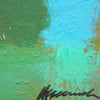 Output 5 (Sig) von Mark Hellbusch, quadratisches abstraktes Ölgemälde mit Farbfeldern in Grün, Türkis, Rot, Schwarz und Ocker, 50 × 50 cm