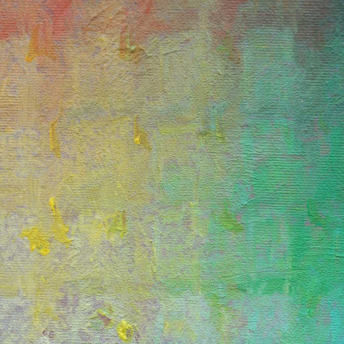 Output 11 (Detail) von Mark Hellbusch – moderne abstrakte Malerei mit bunten Farbfeldern in Violett, Grün, Türkis, Rot und Gelb, Öl auf Leinwand, 70 × 50 cm