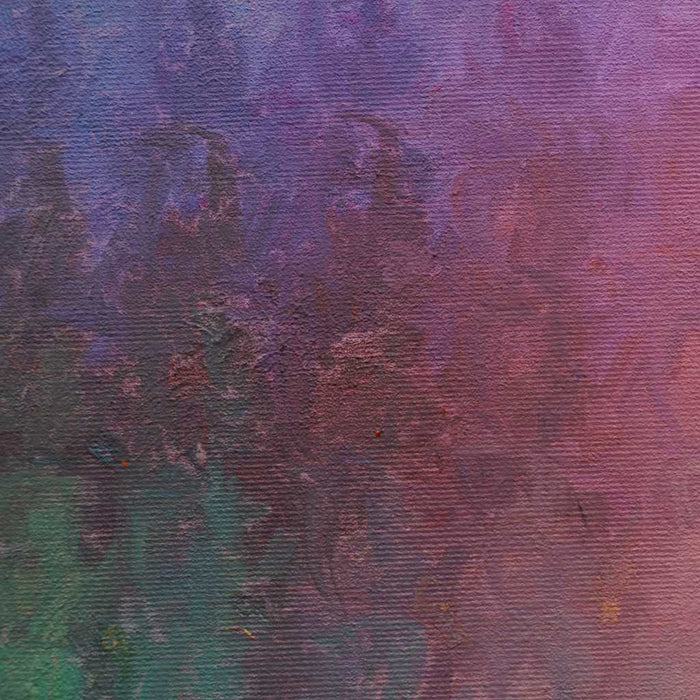 Output 11 (Detail) von Mark Hellbusch – moderne abstrakte Malerei mit bunten Farbfeldern in Violett, Grün, Türkis, Rot und Gelb, Öl auf Leinwand, 70 × 50 cm