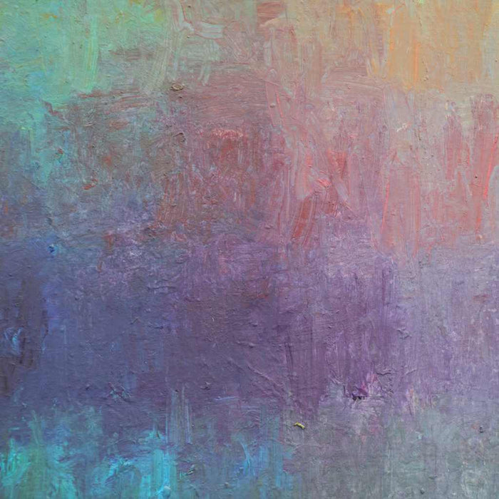 Output 12 (Detail) von Mark Hellbusch – abstraktes Gemälde in Violett, Grün, Türkis und Blau, Öl auf Leinwand, 70 × 50 cm, 2026
