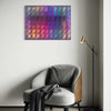Output 7 (in situ) von Mark Hellbusch, farbenfrohes abstraktes Ölgemälde mit Farbfeldern in Violett, Pink, Orange, Türkis, Grün und Gelb, 60 × 80 cm