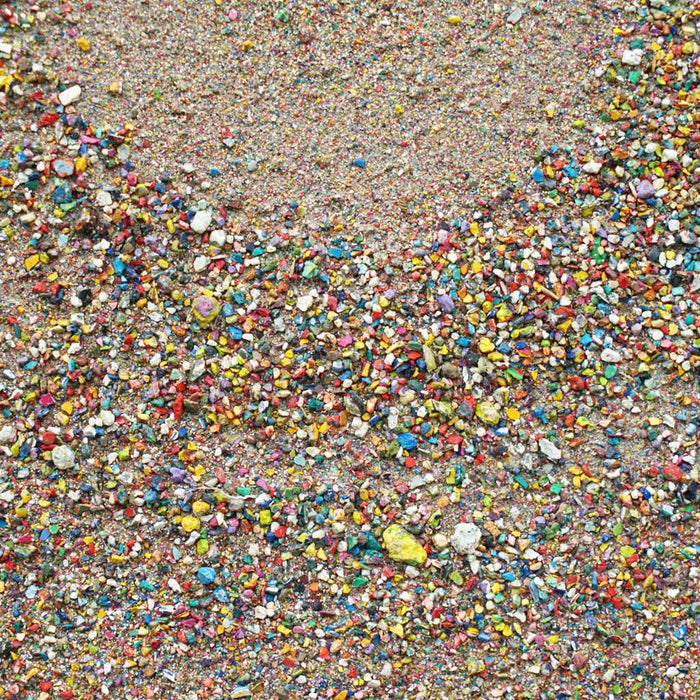 Abstraktes Kunstwerk „Marsfeld CXXXIII“, 40x30 cm, bestehend aus Farbresten in kreisförmiger Struktur mit dichter Textur und vielfältiger Farbigkeit (Nahaufnahme). Atelier Hellbusch.