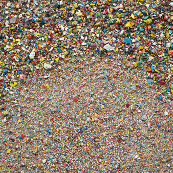 Abstraktes Kunstwerk „Marsfeld CXXXIII“, 40x30 cm, bestehend aus Farbresten in kreisförmiger Struktur mit dichter Textur und vielfältiger Farbigkeit (Nahaufnahme). Atelier Hellbusch.