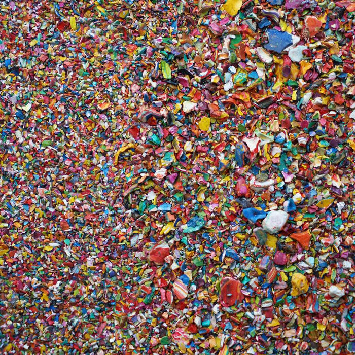 Abstraktes Gemälde „Marsfeld CXXXXI“ mit runder, zentrierter Struktur aus Farbresten auf Leinwand (30 × 40 cm, Nahaufnahme). Atelier Hellbusch