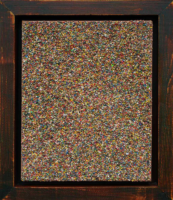 Kleines abstraktes Gemälde „Marsfeld XCII“ mit dichter, fast monochrom wirkender Farbfeldstruktur auf 30 × 24 cm Leinwand (gerahmt). Atelier Hellbusch