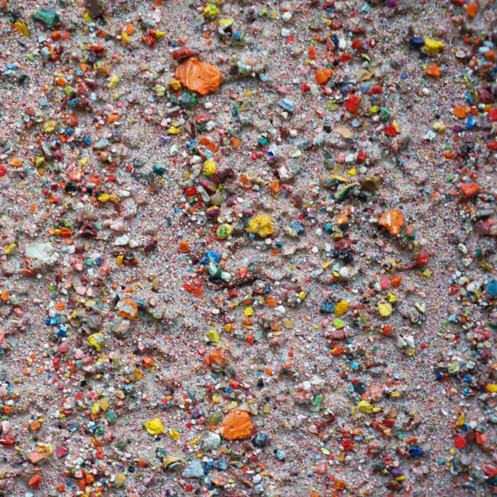 Marsfeld XCVII, 30x24 cm, abstraktes Kunstwerk aus Farbresten von atelier hellbusch. Feine Farbpunkte und organische Texturen ergeben eine lebendige Komposition für Sammler:innen (Nahaufnahme).