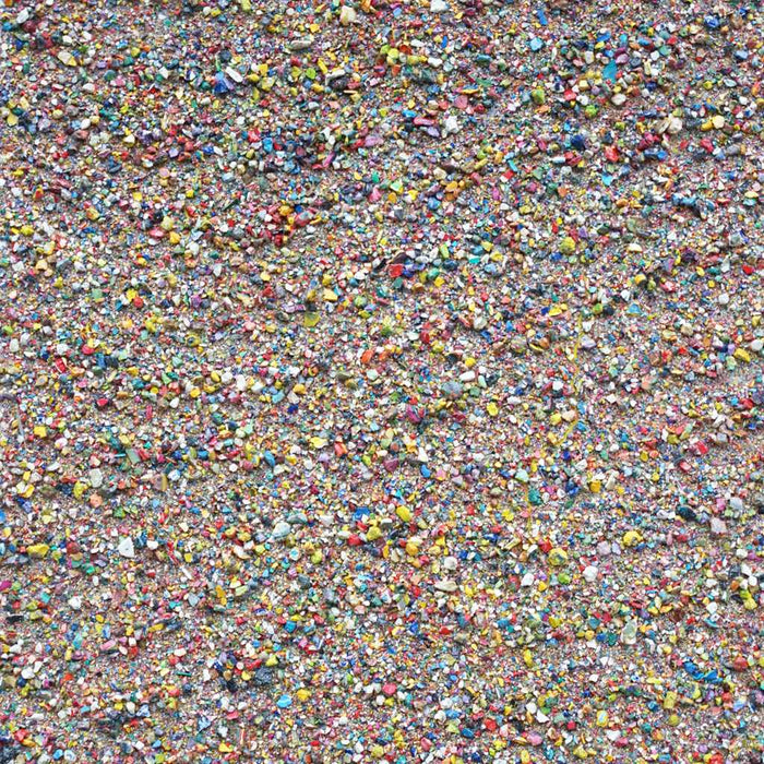 Abstraktes Gemälde „Marsfeld XCVIII“, 30x24 cm, aus bunten Farbresten mit sandiger Struktur und dichter Körnung, 2019 – aus dem Atelier Hellbusch