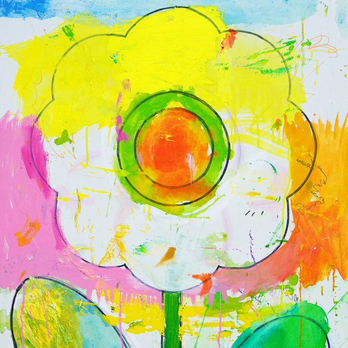 Blume VIII (Ausschnitt) – modernes Gemälde mit Blumenmotiv aus der Serie Schmiertafel von Mark Hellbusch