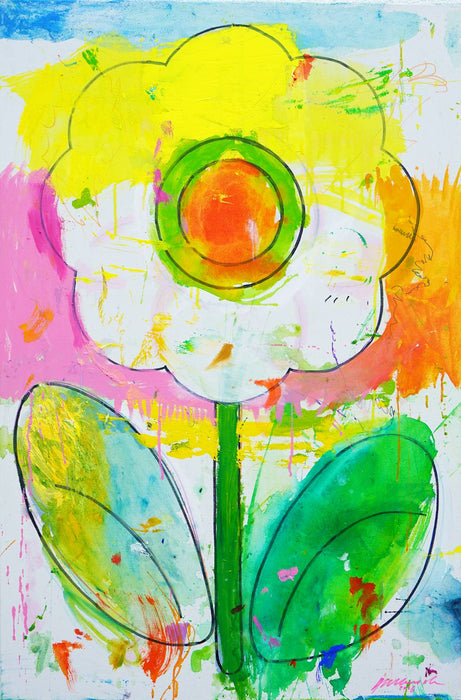 Blume VIII – modernes Gemälde mit Blumenmotiv aus der Serie Schmiertafel von Mark Hellbusch