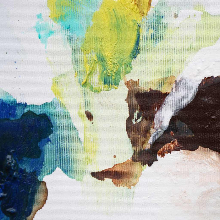 Abstraktes Tiergemälde „Seltener Dachs“ (50 × 60 cm, 2024) – Mischtechnik auf weißem Grund, Grüntöne und Braunflächen formen das Tiermotiv. Heute in Privatbesitz. Atelier Hellbusch