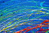 Dynamisches Gemälde in Blau (Nahaufnahme), "Splash 56" mit 140 cm Durchmesser, 2024 von Mark Hellbusch gemalt.